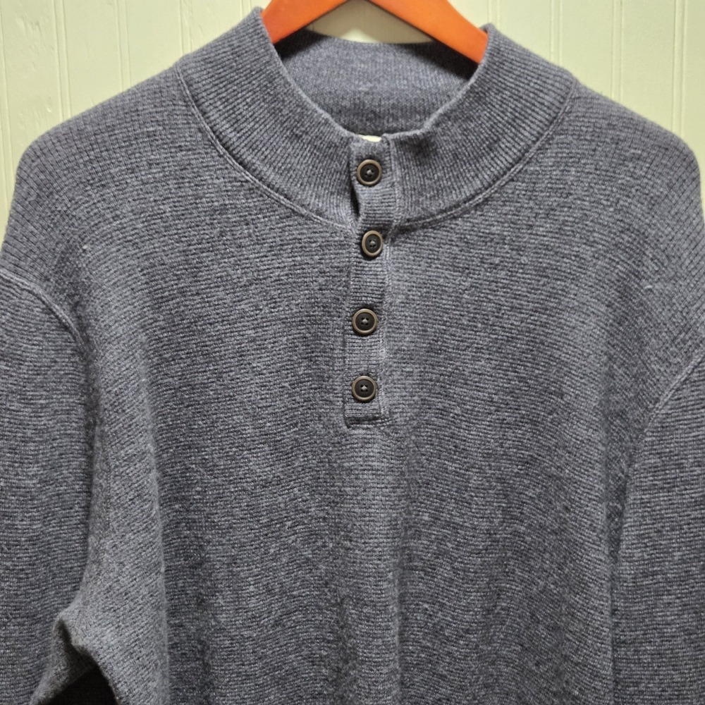 Jos A Bank Sweater Mens 2XL Gray Wool Acrylic Mock Neck Henley Pullover Casual